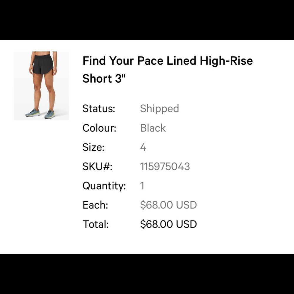 Lululemon find your pace 3 in black shorts size 4